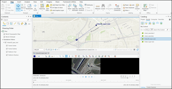 Video from the portal connection displayed in the Contents pane and the map Video from the portal connection displayed in the Contents pane and the map